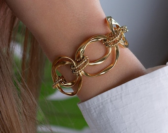 bracciale a catena spessa in oro, bracciale a catena con maglie grandi, bracciale oversize per donna, bracciale importante, bracciale vintage da donna, regalo per lei