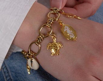gold Custom Charm Bracelet, Chunky chain Bracelet, Design Your Own Personalized Jewelry, Pick Your Charms and chain, everyday bracelet