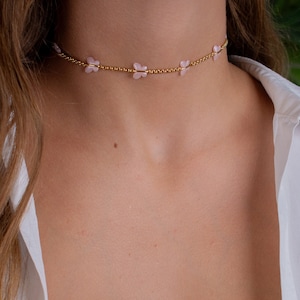 vlinder choker ketting, roze choker ketting, geen aanslag ketting, waterdichte ketting, charme ketting, schattige ketting, sierlijke ketting cadeau