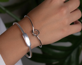 knot steel bracelet, silver bangle bracelet, minimalist cuff bracelet, dainty thin bangle, stackable bracelet, delicate simple everyday cuff