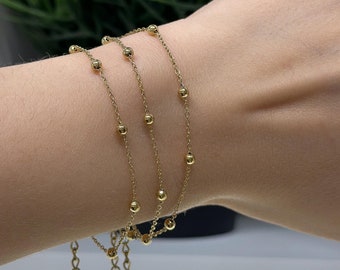 Pulsera de cadena fina de oro, pulsera delicada, pulsera de oro para mujer, pulsera de brazalete, pulsera de oro de 18 quilates, pulsera sencilla, pulsera minimalista