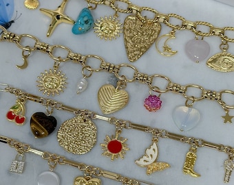 Gros collier à breloques personnalisé, collier lettre initiale, concevez vos propres bijoux personnalisés, cadeau pour elle, choisissez vos breloques, breloque vintage