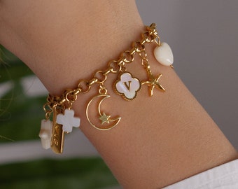 Bracelet à breloques personnalisé, initiales grosses lettres, création de vos bijoux personnalisés, cadeau d'anniversaire pour elle, pendentifs Choisissez vos breloques