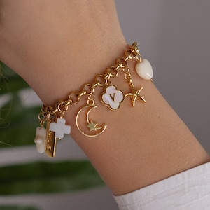 Pulsera con dijes personalizada, pulsera con letras gruesas iniciales, diseña tu propia joyería personalizada, regalo de cumpleaños para ella, elige tus dijes colgantes