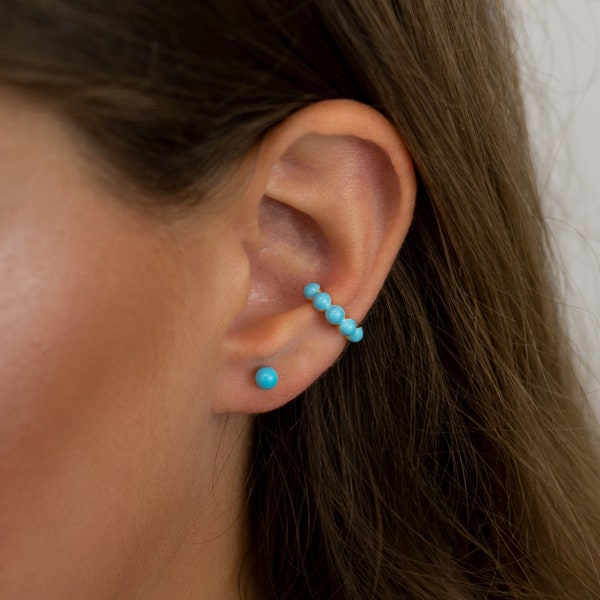 turquoise ear cuff, ear cuff, sterling silver ear cuff, ear cuff gems, ear cuff no piercing, fake piercing, ear cuff non pierced ears, conch