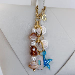 Bag chain Charms, summer purse Charm, handbag Accessorry, keychain holder Gift for Her, tote bag bear shell charm, ocean inspired, mermaid
