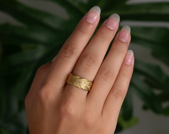 braided ring, gold plated open stainless steel ring, chunky band ring, minimalist unique ring, elegant stacking ring, braided silver ring