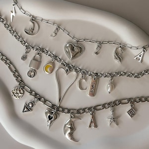 build your own Charm Necklace, Chunky Charm Necklace silver, Vintage custom Jewelry for women, Birthday Gift for Her, Personalized Necklace