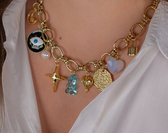 Collana con ciondoli personalizzati, Collana con lettere iniziali, Progetta i tuoi gioielli personalizzati, Regalo di compleanno per lei, Scegli i tuoi ciondoli, Fascino vintage