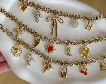custom Bag Charm, Gold purse Chain handbag Accessorry, Handbag chunky charm, Gift for Her, personalized jewelry, luxe trendy tote bag chain