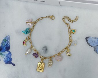 Custom Charm Bracelet, Initial Letter Bracelet, Design Your Own Personalized Jewelry, Birthday Gift for her, Summer Charms, Vintage charm