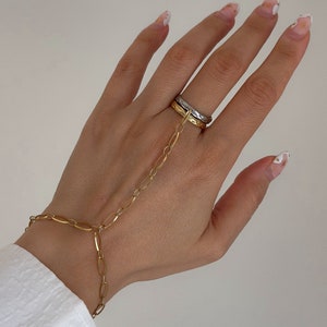 Gold Hand Chain, Dainty 18k Gold Plated mixed metal Hand Chain ring, 2 tone silver gold Hand Chain, Bracelet Chain minimalist, boho jewelry