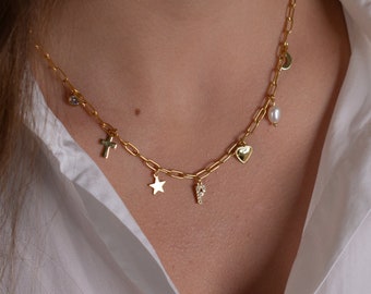 Custom Charm Necklace, Initial Letter Necklace, Design Your Own Personalized Jewelry, Birthday Gift for her, Pick Your Charms, Vintage charm