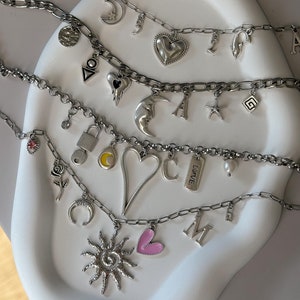 build your own Charm Necklace, Chunky Charm Necklace silver, Vintage custom Jewelry for women, Birthday Gift for Her, Personalized Necklace