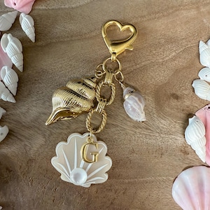 Gold Bag Charm, Keychain holder, purse Chain handbag Accessories, tote bag charm luxury, Gift for Her,  summer shell bag charms initial