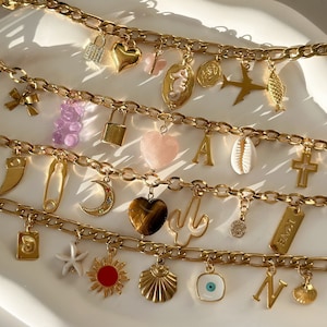 build your own custom charm bracelet, pick your charms, dainty chain bracelet for women, gold vintage chunky bracelet, personalized gift her