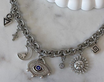 build your own Charm Necklace, Chunky Charm Necklace silver, Vintage custom Jewelry for women, Birthday Gift for Her, Personalized Necklace