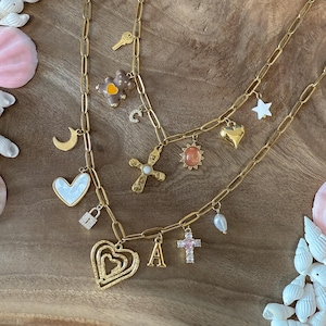 summer Charm necklace, Gold beach beach jewelry, unique Gift for Her, colorful initial necklace, custom charm necklace, tropical necklace