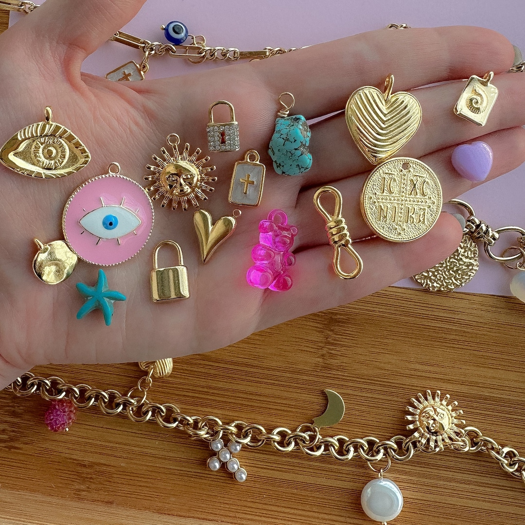 Make Your Own Custom Charm Necklace, Gold Chain Charm Necklace, Vintage