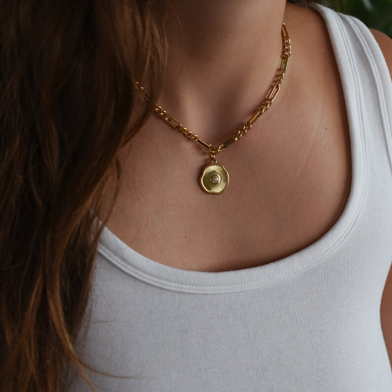 Layered Necklace, Gold Large Heart Necklace, Irregular Circle Charm