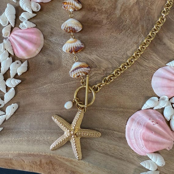 MerMade Rose Gold Starfish Pendant Necklace & Multi Strand Shell Chip Lot Rose Gold Starfish & Seashell Pendant Necklace | Classy  main image 3
