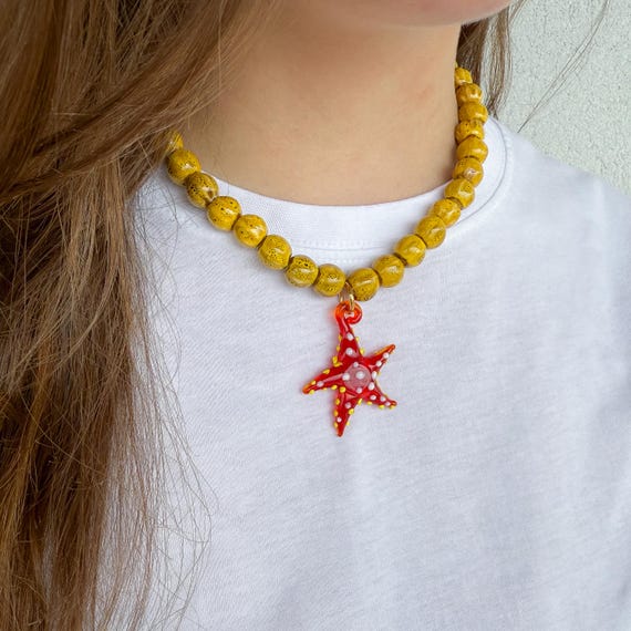 Mom And Baby Starfish Necklace With Aqua Crystals - Ocean Jewelry
