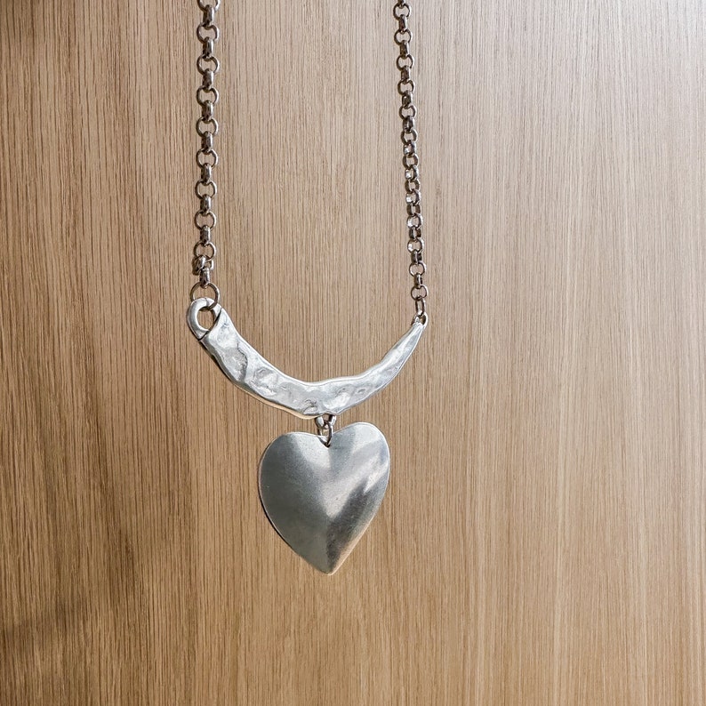 925 Silver Gold Heart Choker Necklace | Chunky Chain Bib Pendant For Women