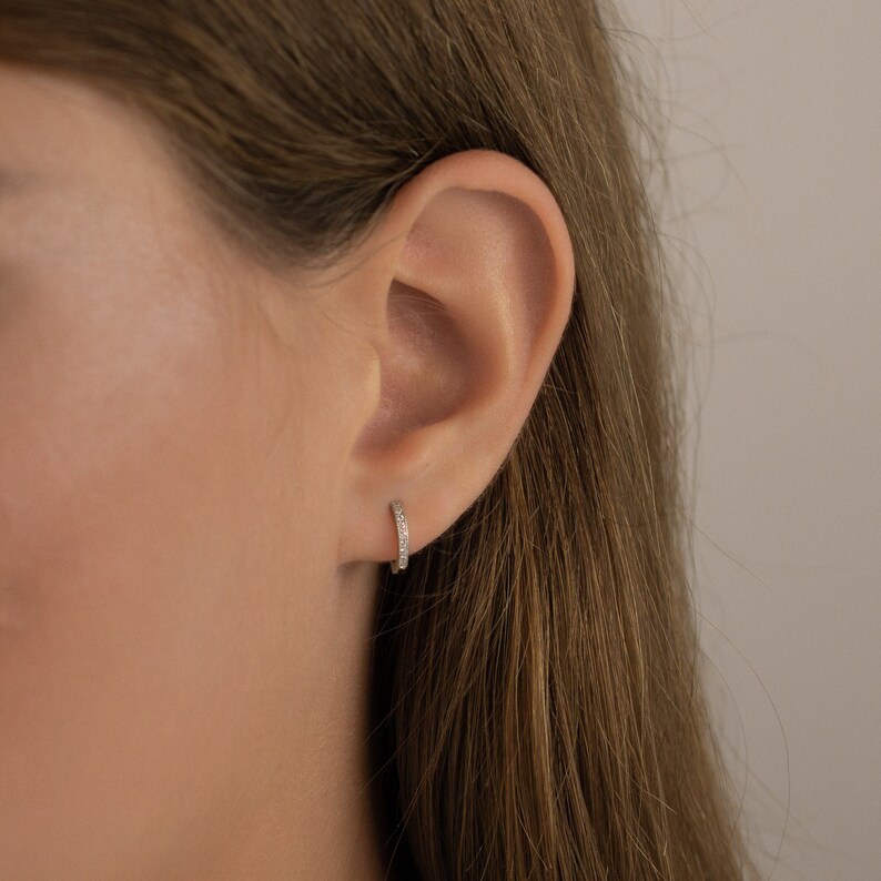 thin delicate hoops made from sterling silver 925, cz hoops gold, dainty huggie earring, modern earring, second hole earring, classy earring, little hoop earrings, mini hoops