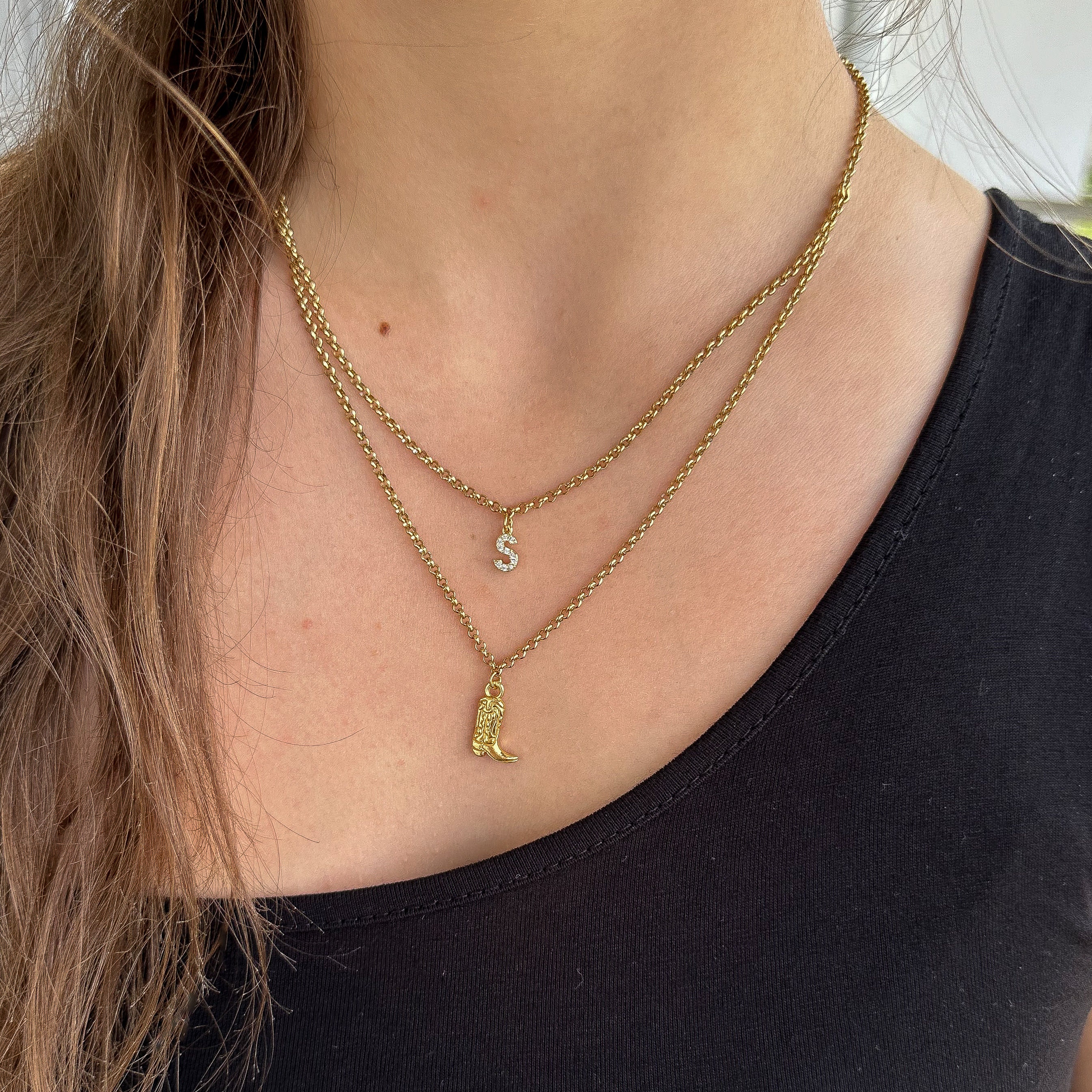 Collana Cowgirl Con Iniziale E Ciondoli: Stivali, Cappello E Cuore, Oro, Regolabile