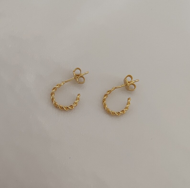 tiny chain hoops, very small hoop earring, 14k gold chain shape earring, small stud earring, gift for her, minimalist earring, dainty studs image 4