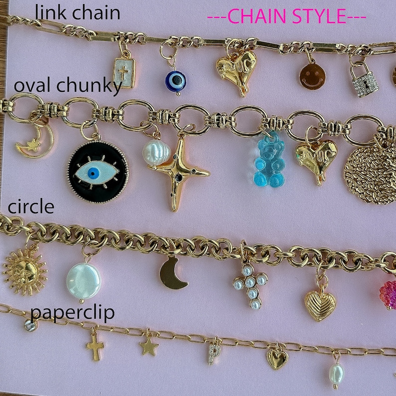 Maak je eigen aangepaste charme ketting, gouden ketting charme ketting, vintage charme sieraden, verjaardagscadeau voor haar, gepersonaliseerde eerste ketting afbeelding 5