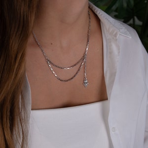 layered chain necklace, minimalist arrow silver necklace, double layer chain rock style, waterproof tarnish free jewelry, gift for women image 9