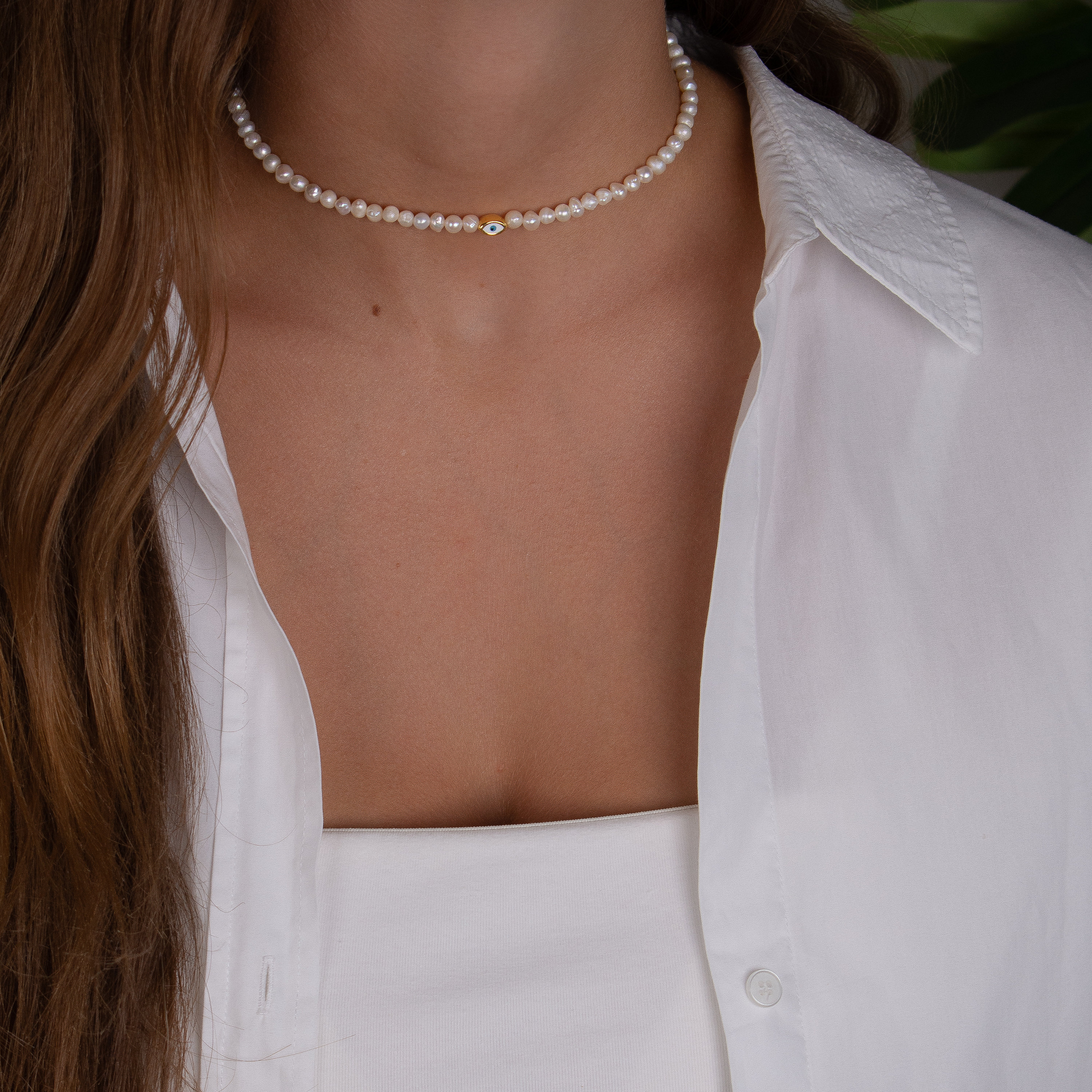 Tiny Evil Eye Necklace, Freshwater Pearl Necklace, Small Evil Eye
