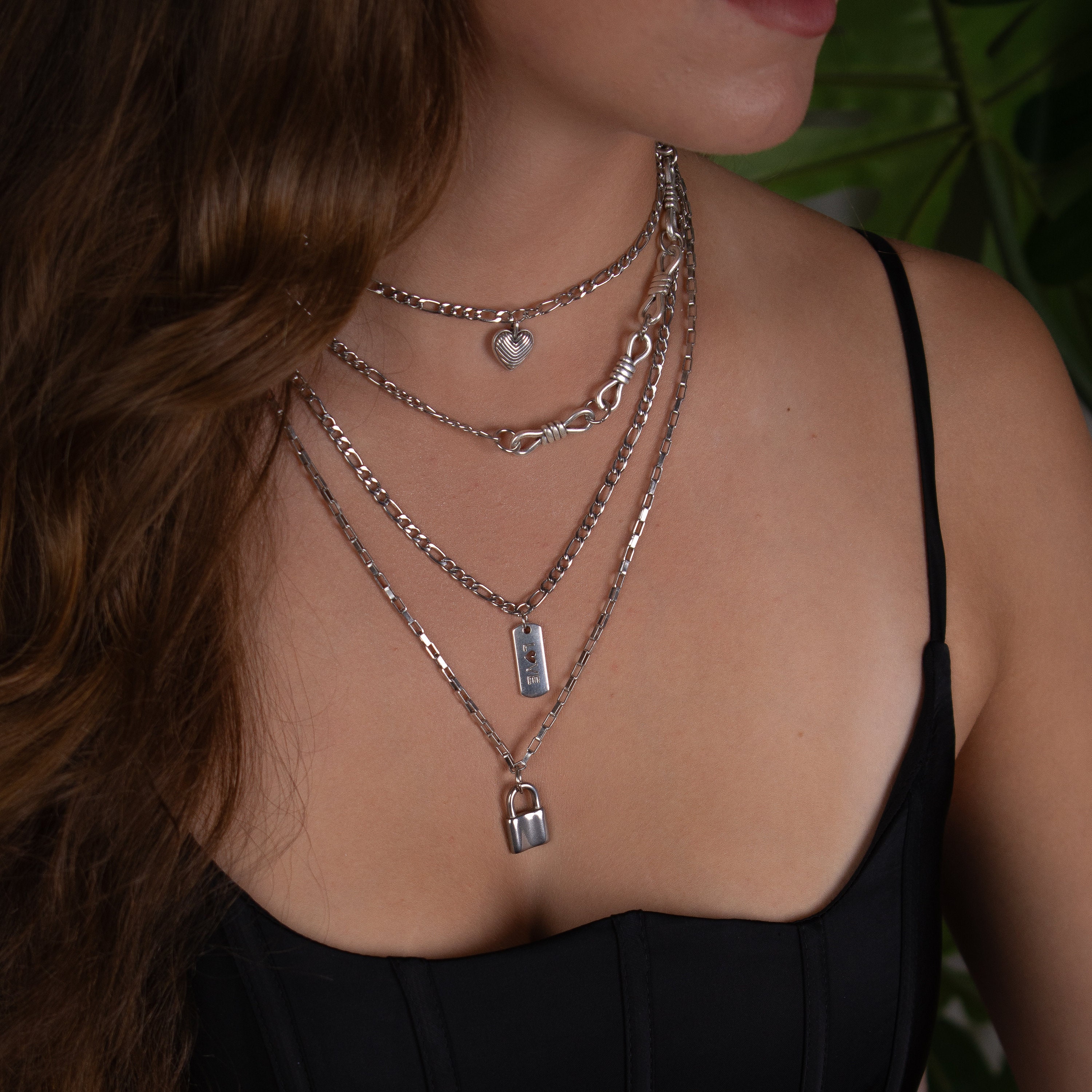 Layered Necklace Set, Padlock Charm Necklace, Heart Choker Layered Necklace Set, Padlock Charm Necklace, Heart Choker