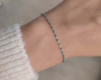 dainty turquoise bead chain bracelet, minimalist bracelet for women, thin gold chain bracelet, delicate bracelet, gift for her, 14k gold