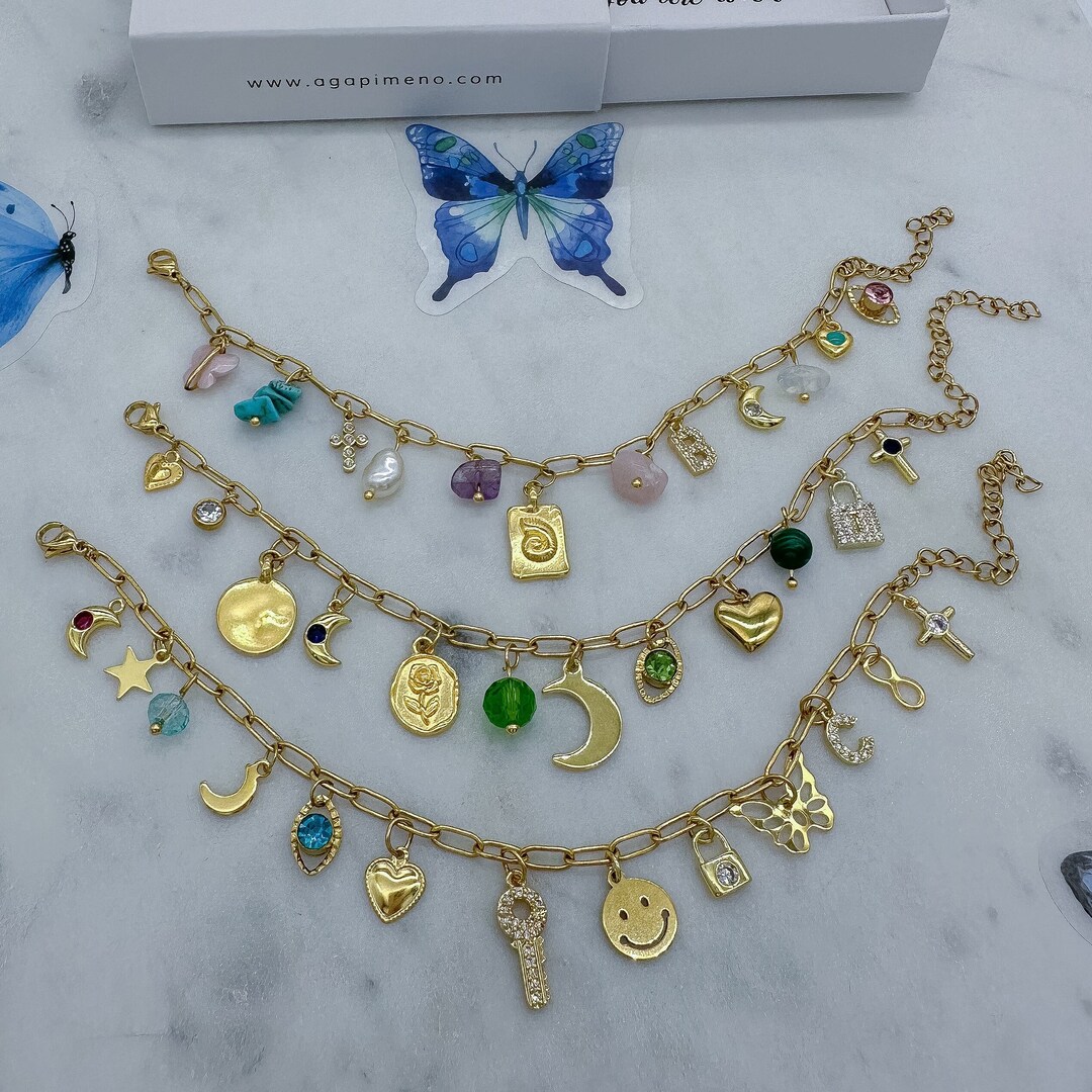 Custom Charm Bracelet, Create Your Own Letter Bracelet, Gold