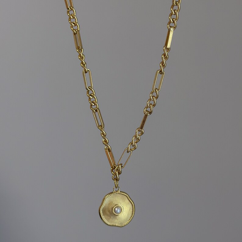 Layered Necklace, Gold Large Heart Necklace, Irregular Circle Charm