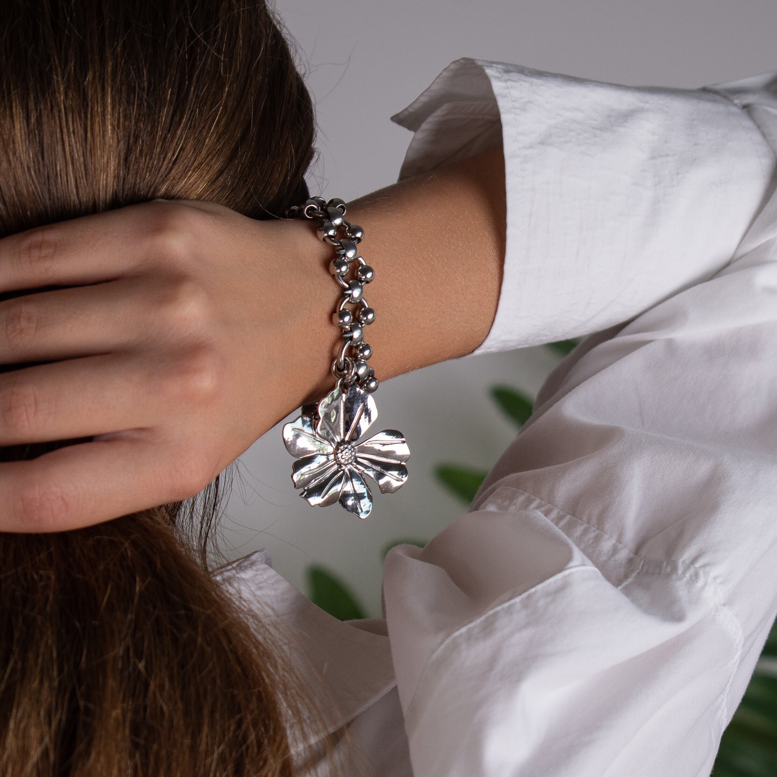 Buy Chunky Flower Bracelet, Big Xl Flower Pendant, Thick Chain