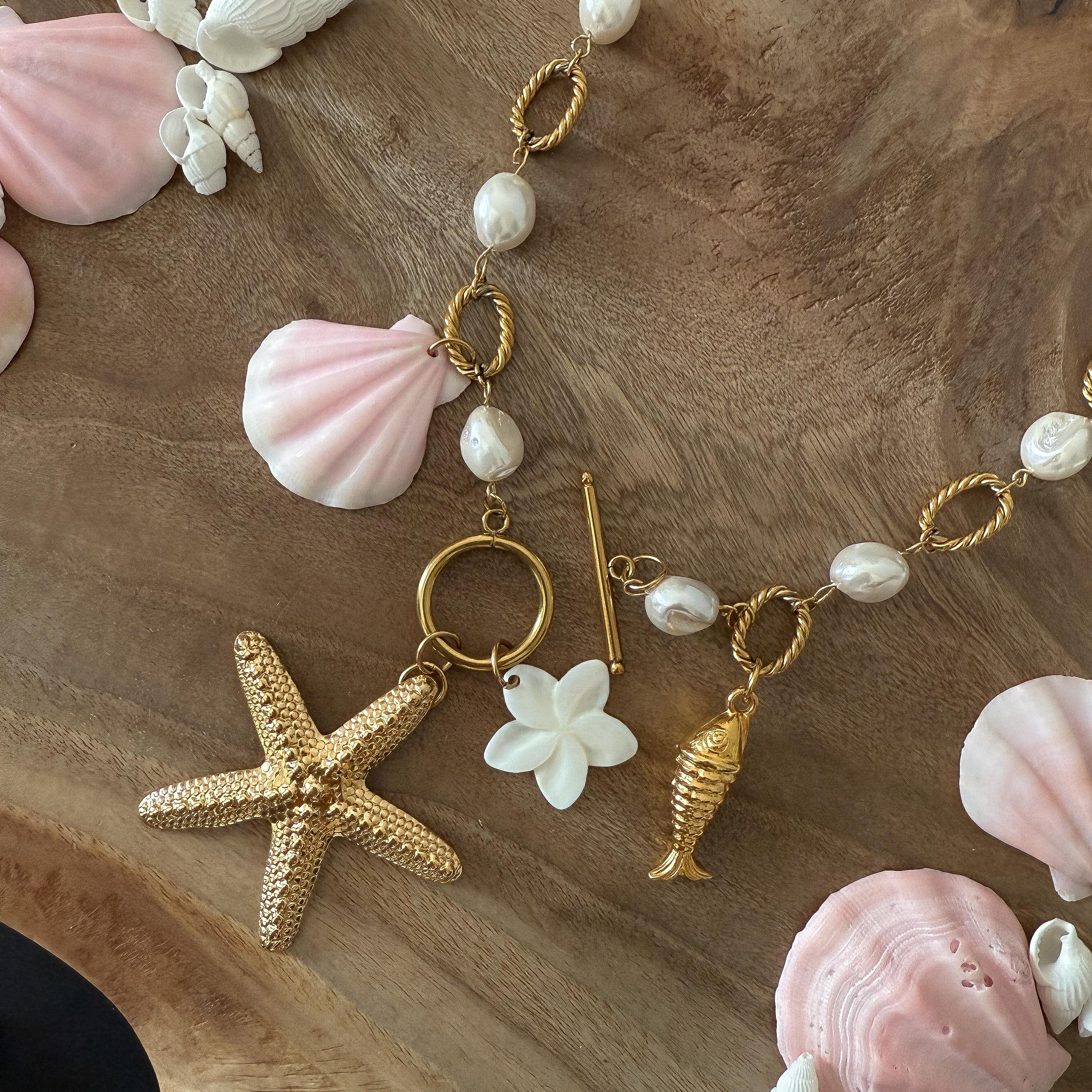 Summer Shell Necklace, Starfish Charm Necklace, Chunky Beach  display picture 2