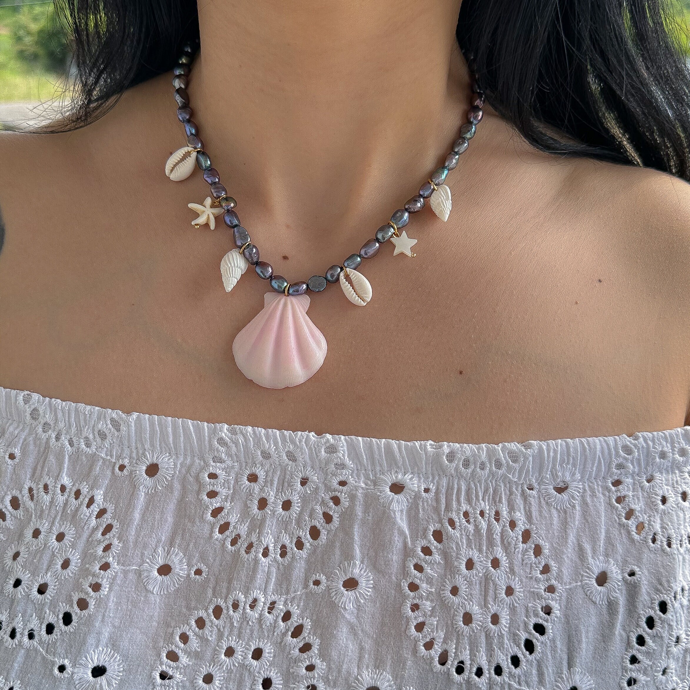 Genuine Round Pink South Sea Shell Pearl Pendant Necklace - 14mm, 17" Chain - View #4