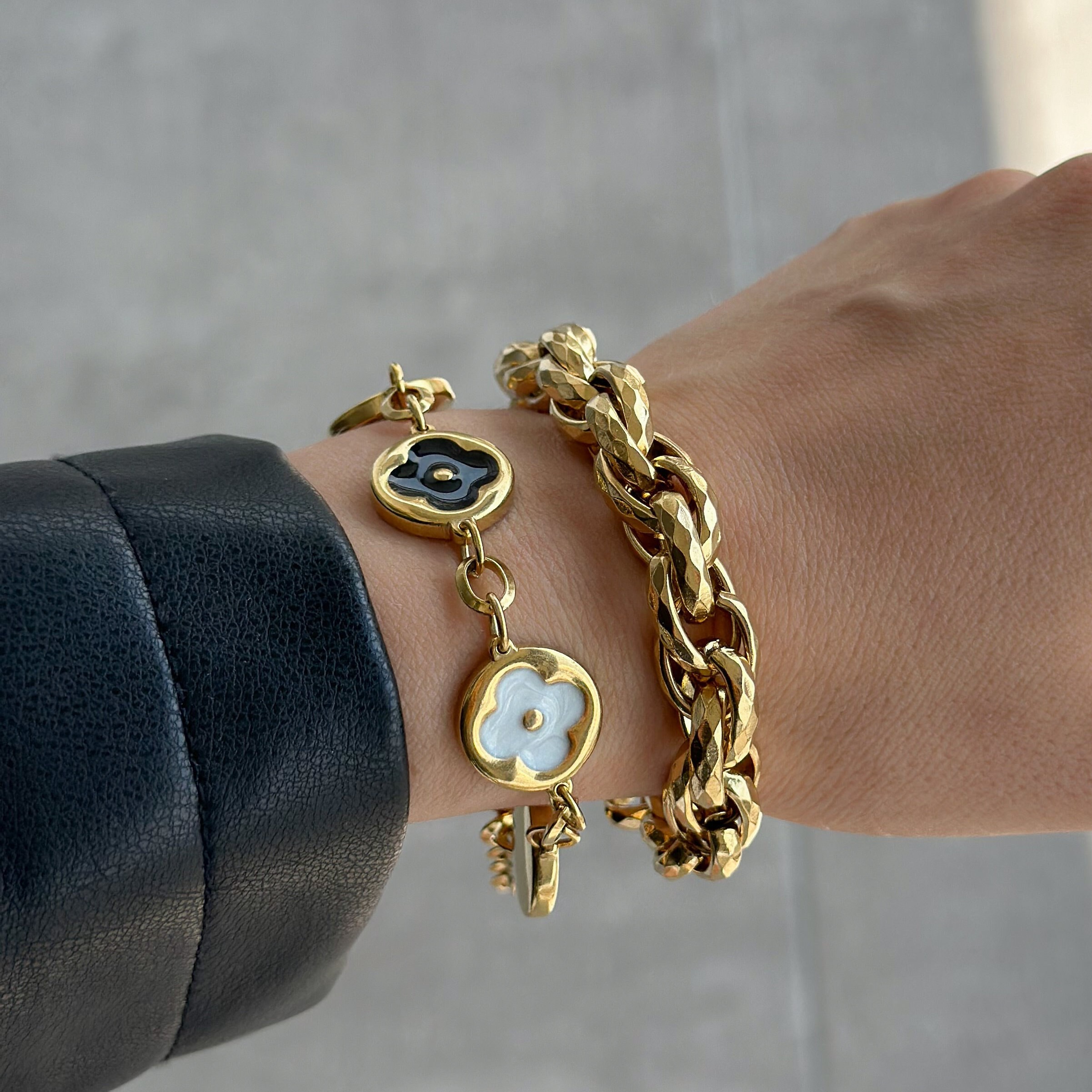 Chunky Chain Bracelet, Clover Charm Bracelet Oversized, Gold Bold