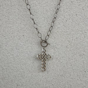 Silver Cross Necklace, Long toggle Necklace, Protection necklace, Christian Orthodox necklace, Statement Chain Necklace, Huge Cross Charm image 7