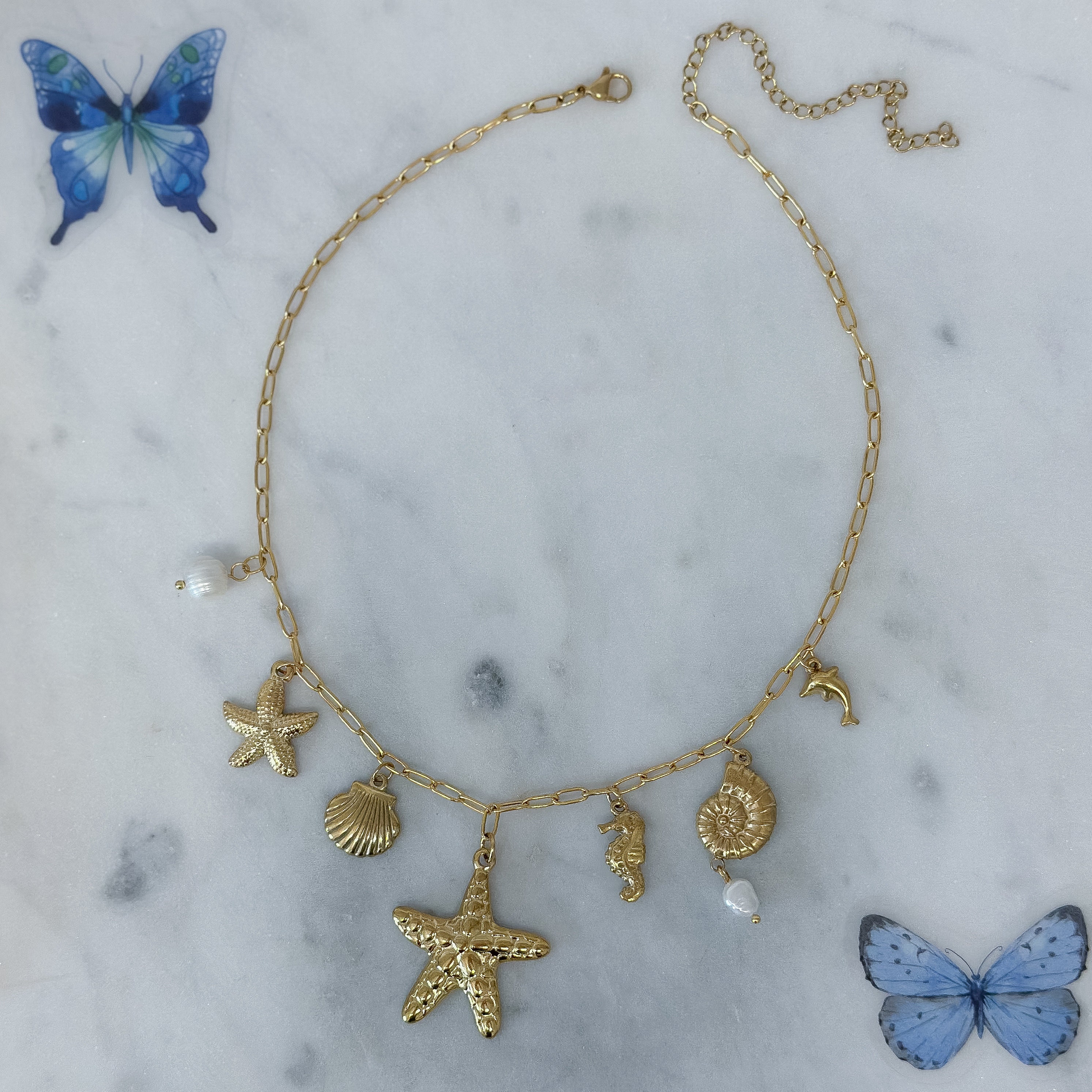 YUEXNKO Collane Conchiglie, Collana Conchiglie per Donna, Collana Stella Marina, Boho Perla Conchiglia Ciondolo, Collana con Stella Marina da Donna, Set di Gioielli Estivi da Spiaggia (Colore A
