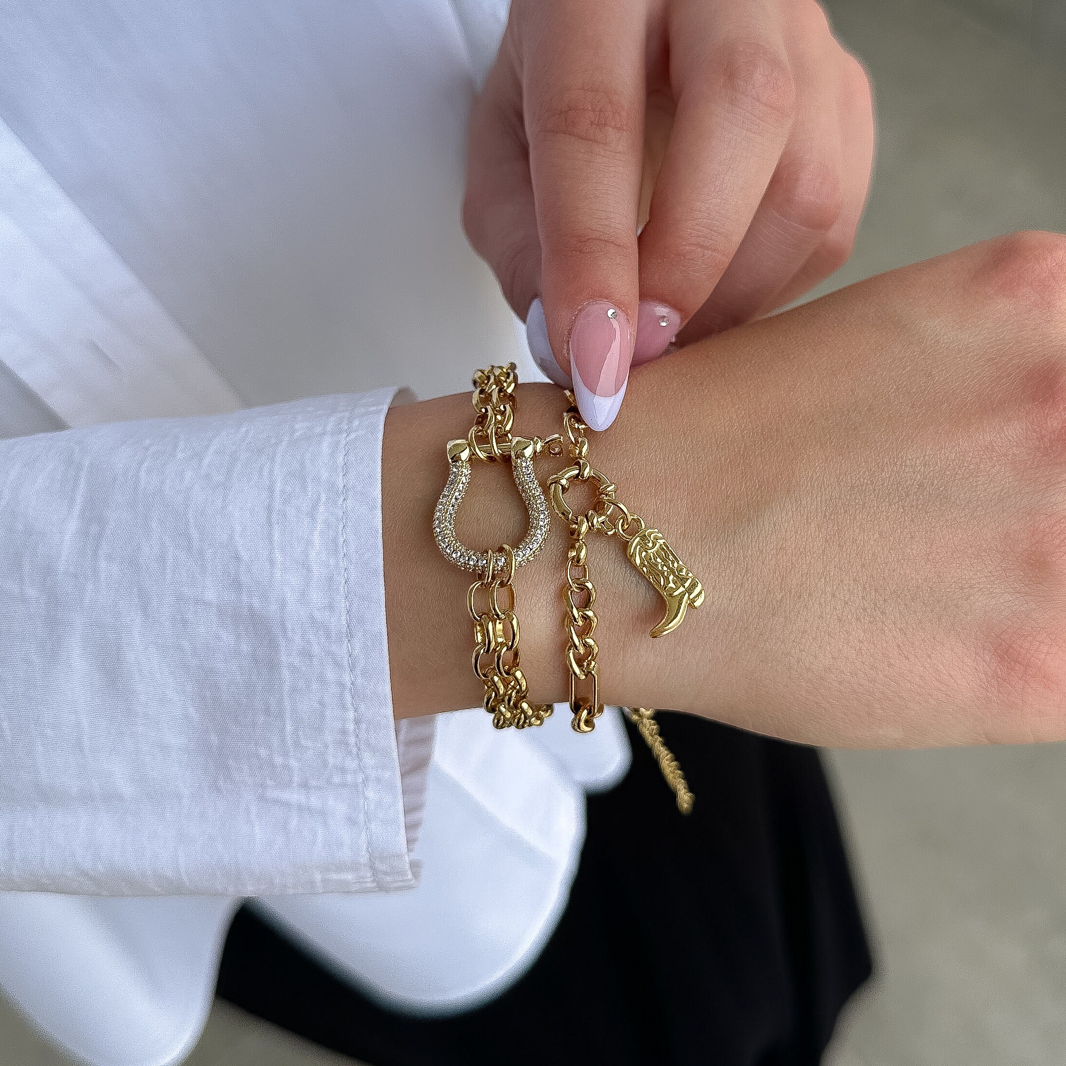 Gold Cowboy Boot Charm Bracelet, Chunky Link Chain Bracelet Gold Cowboy Boot Charm Bracelet, Chunky Link Chain Bracelet