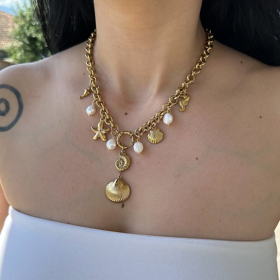 Collana Donna Con Ciondolo A Croce Grossa – Placcata Oro 14K, Catena Spessa Girocollo 45,7 Cm, Gioielli Eleganti