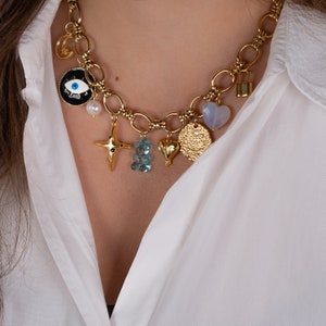 Haga su propio collar de encanto personalizado, collar de encanto de cadena de oro, joyería de encanto vintage, regalo de cumpleaños para ella, collar inicial personalizado imagen 4
