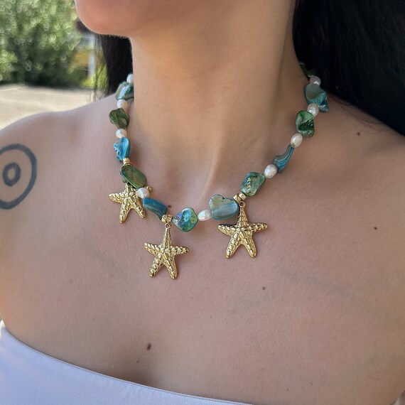 Charm Necklace For Women Starfish Necklace Gold Seashell Beach