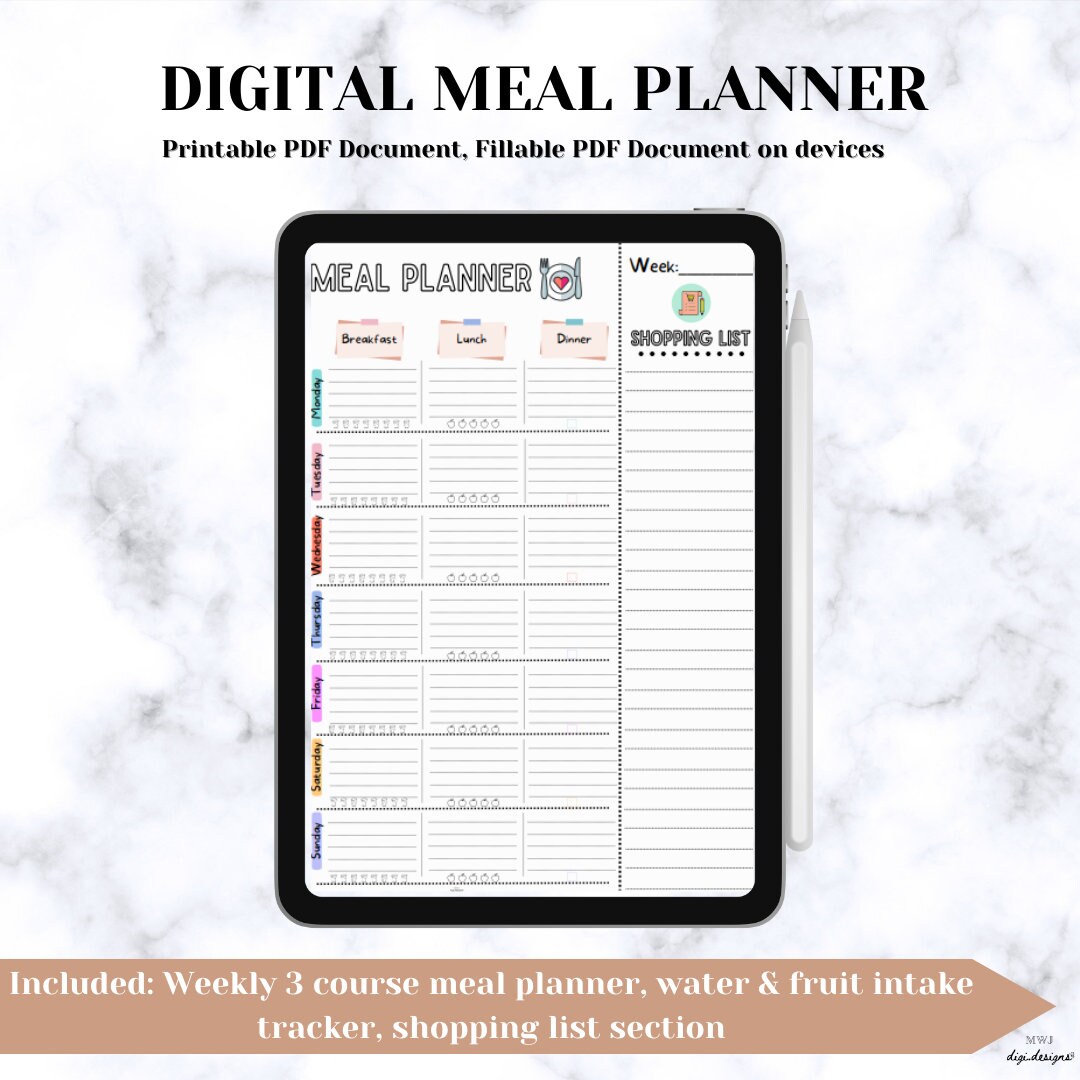 Weekly Meal Planner Printable, Food Diary, Meal Tracker, Food Journal ...