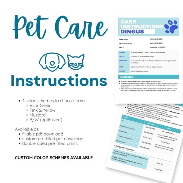 Dog Sitter Pet Care Guide: Pet Care Instructions form for Pet Sitters with Canva Template
