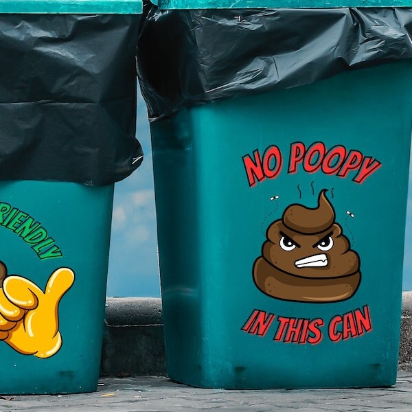 No Dog Poop Trashcan Sticker for Recycle Bins or Regular Garbage Can, Funny Sticker for Neighborhood Communication, Water Resistant Vinyl